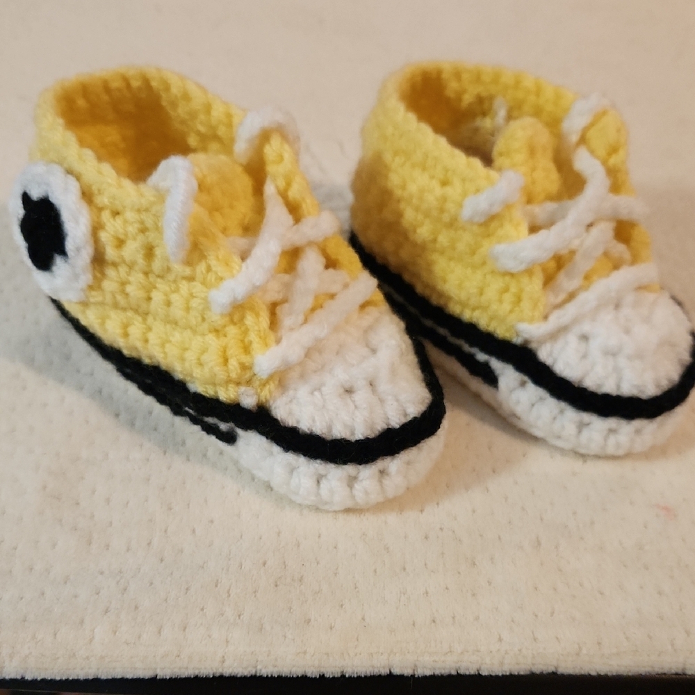 Yellow and White Kids Crochet Shoes